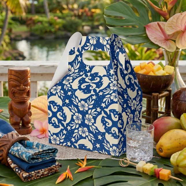 Tropical hawaiian print dolphins favour box (dolphin tropical theme party favor box)