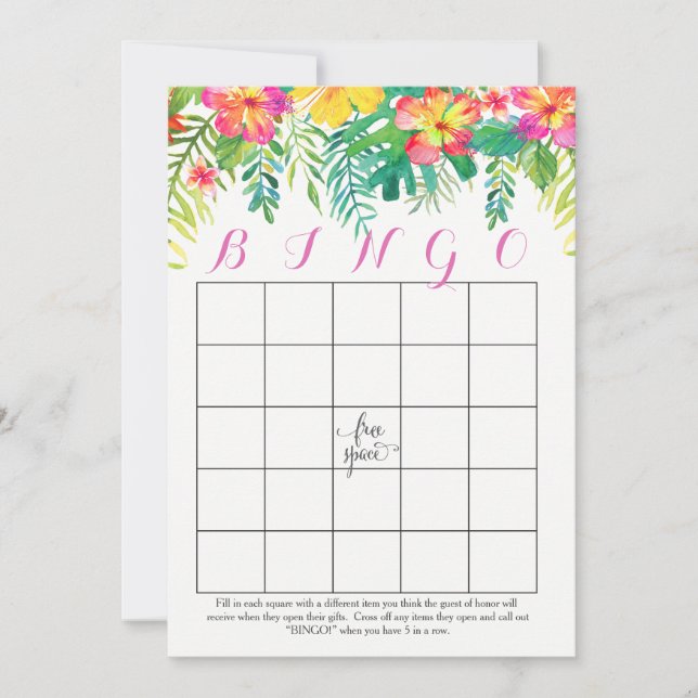 Tropical Hawaiian Shower Bingo Cards (Front)