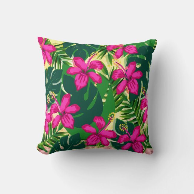 Tropical Hawaiian Style Floral Pattern Cushion (Front)