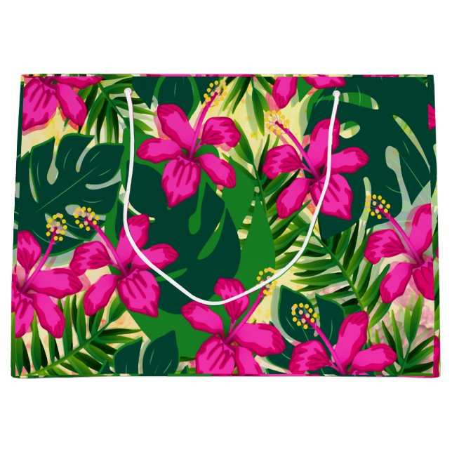 Tropical Hawaiian Style Floral Pattern Large Gift Bag (Front)