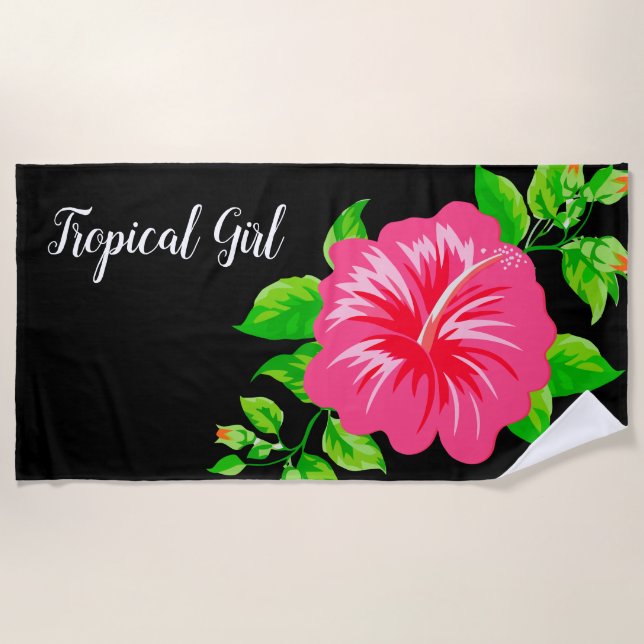 Tropical Hawaiian Style Hibiscus Beach Towel (Front)