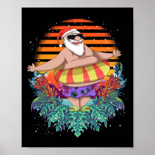 Tropical Hawaiian Summer Funny Santa Claus Christm Poster