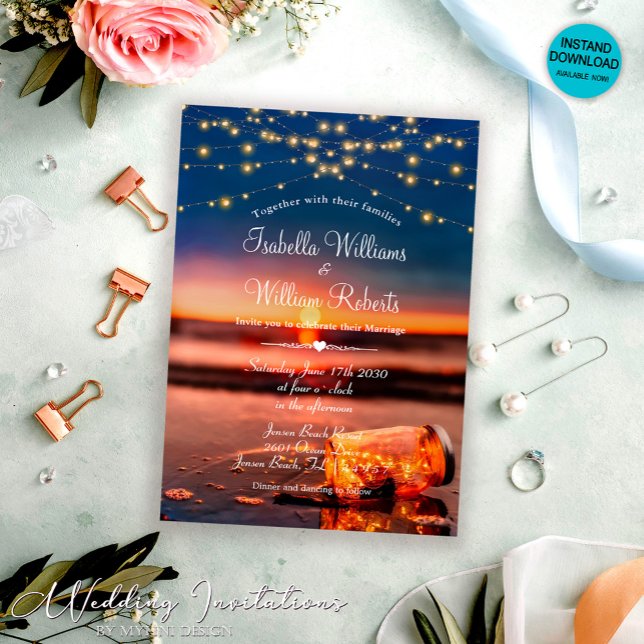 Tropical Hawaiian Summer Sunset Beach Wedding Invitation (Creator Uploaded)