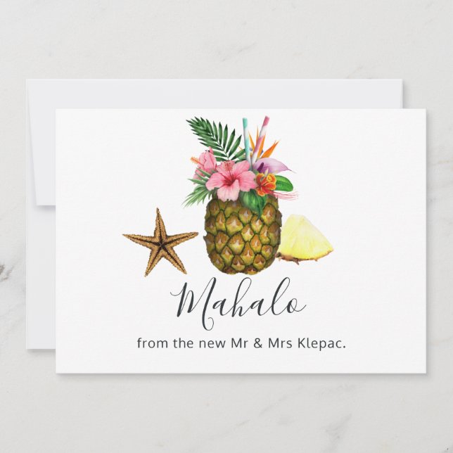 Tropical Hawaiian Summer Wedding Thank You Card (Front)
