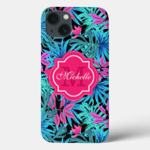 Tropical hawaiian teal green palm tree leaves