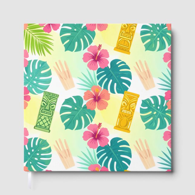 Tropical Hawaiian Tiki Pattern for Parties Wedding Guest Book (Front)