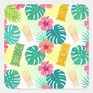 Tropical Hawaiian Tiki Pattern for Parties Wedding Square Sticker