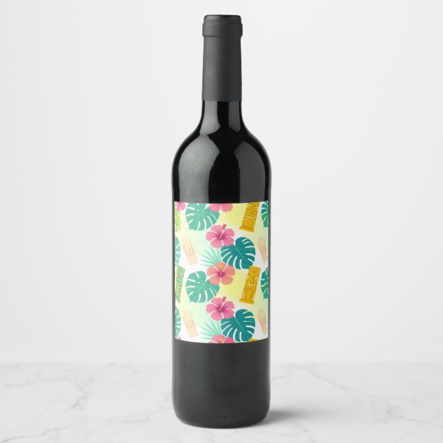 Tropical Hawaiian Tiki Pattern for Parties Wedding Wine Label (Front)