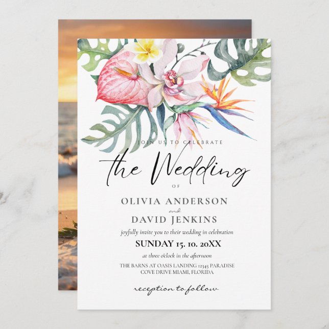 Tropical Hawaiian Wedding Beach Theme Invitation (Front/Back)