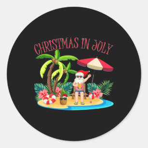 Tropical Hawaiian Xmas Summer Santa Christmas In J Classic Round Sticker