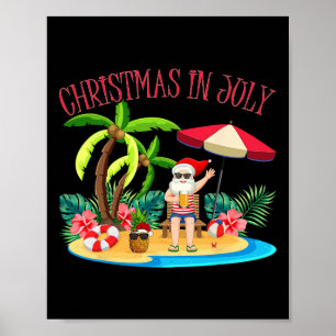 Tropical Hawaiian Xmas Summer Santa Christmas In J Poster