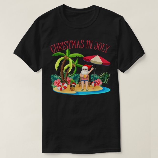 Tropical Hawaiian Xmas Summer Santa Christmas In J T-Shirt (Design Front)