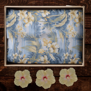 Tropical Hawaiin Yellow Hibiscus Flowers on Blue  Tissue Paper