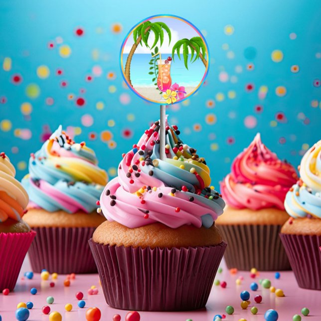 Tropical Hawiian Luau Cupcake Toppers Stickers (Creator Uploaded)