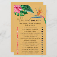 Tropical - He said she said bridal shower game