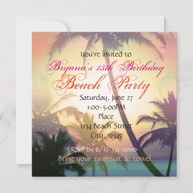 Tropical Heat Palm Trees Beach Party Invitation (Front)