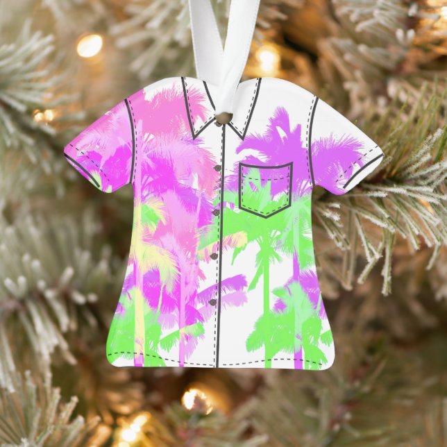 Tropical Heat Wave Neon Hawaiian Palm Aloha Shirt Ornament (Tree)