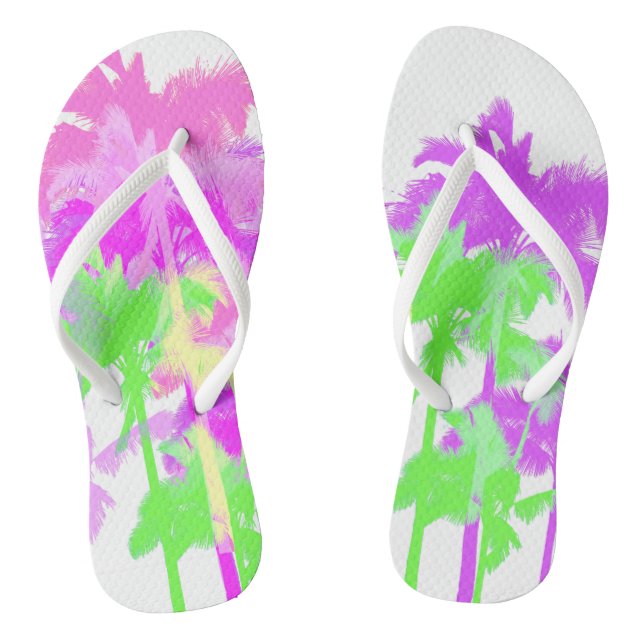 Tropical Heat Wave Neon Hawaiian Palm Trees Thongs (Footbed)