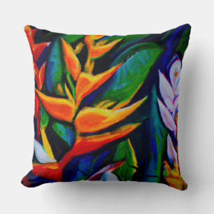 Tropical heliconia floral throw pillow