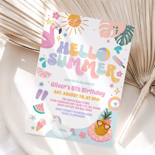 Tropical Hello Summer Birthday Invitation