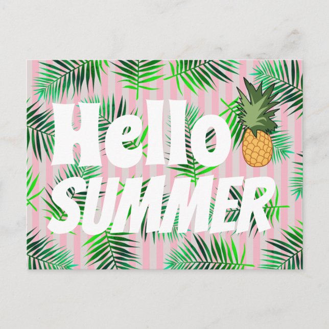 Tropical Hello Summer Palm Fronds & Pineapple Postcard (Front)