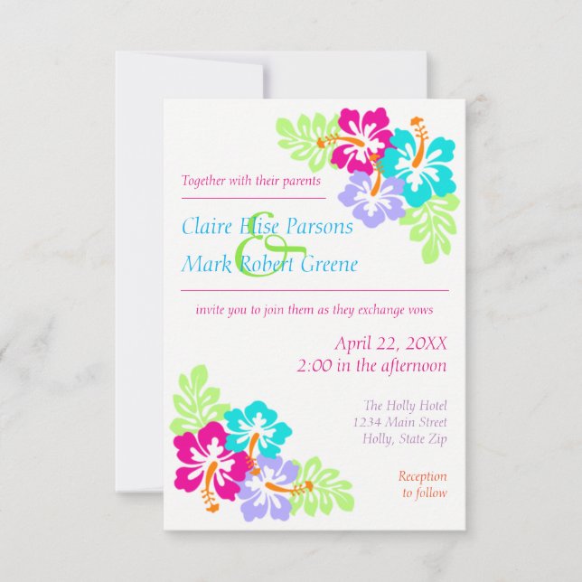 Tropical Hibiscus - 3x5 Wedding Invitation (Front)