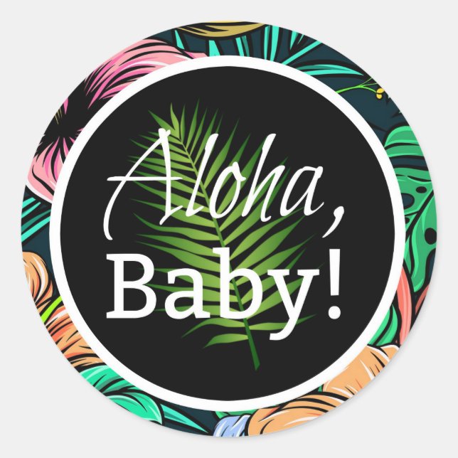 Tropical  Hibiscus Aloha Luau Theme Baby Shower Classic Round Sticker (Front)