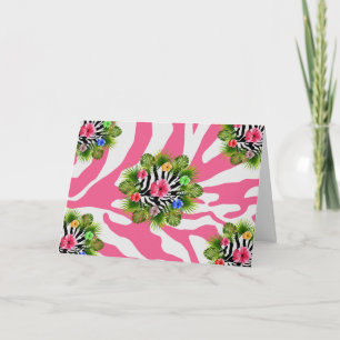 Tropical hibiscus and exotic pink zebra stripes card