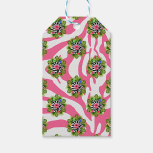 Tropical hibiscus and exotic pink zebra stripes gift tags