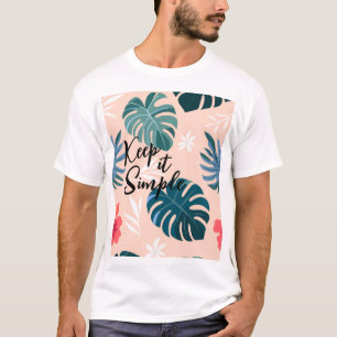 Tropical Hibiscus and Monstera Leaf Pattern T-Shirt