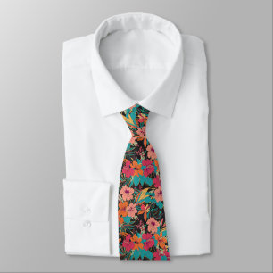 Tropical Hibiscus and Orchid Floral Pattern Tie