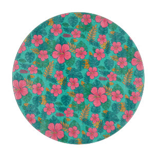 Tropical Hibiscus and Palm Leaf Pattern  Cutting Board