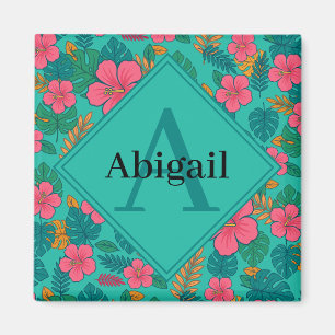 Tropical Hibiscus and Palm Leaf Pattern Magnet