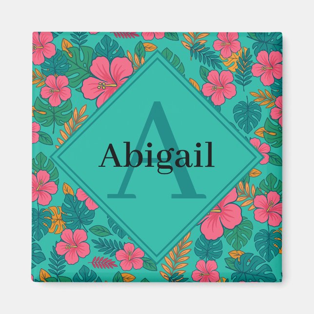 Tropical Hibiscus and Palm Leaf Pattern  Magnet (Front)