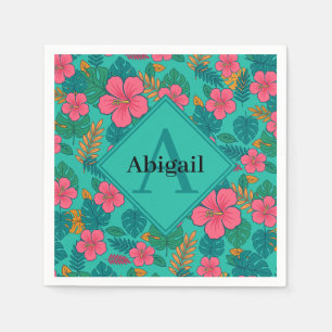 Tropical Hibiscus and Palm Leaf Pattern  Napkin