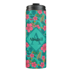 Tropical Hibiscus and Palm Leaf Pattern  Thermal Tumbler