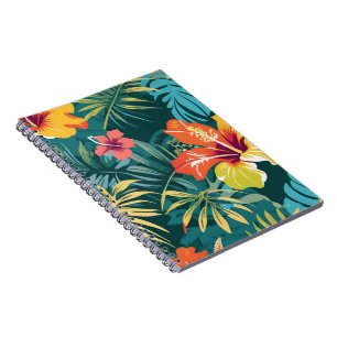 Tropical Hibiscus and Palm Leaves Notebook