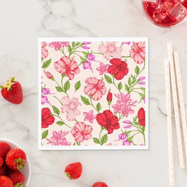 Tropical Hibiscus and Plumeria Floral Pattern Napkin (Creator Uploaded)