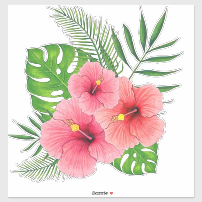 Tropical Hibiscus Arrangement Vinyl Decal (Sheet)