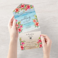Tropical Hibiscus Beach All in One Wedding Invite