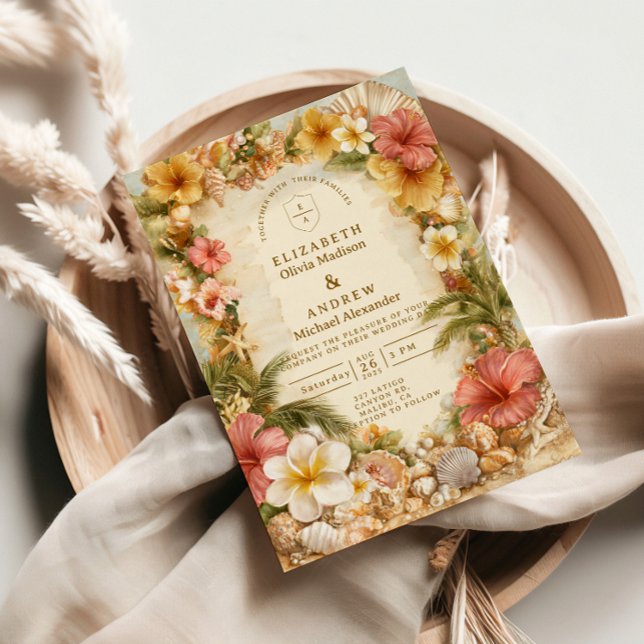 Tropical Hibiscus Beach Botanical Wedding Invitation (Creator Uploaded)