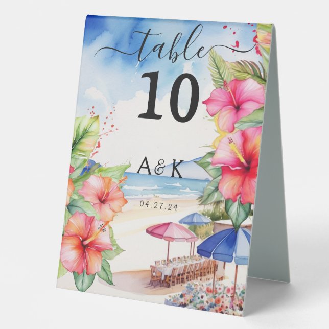 Tropical Hibiscus Beach Table Tent Sign (Front)