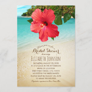 Tropical Hibiscus Beach Themed Bridal Shower Invitation