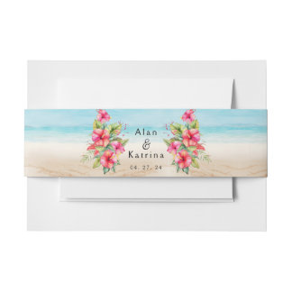 Tropical Hibiscus Beach Waves Invitation Belly Band