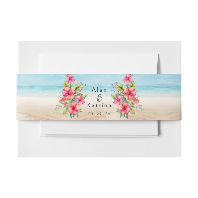 Tropical Hibiscus Beach Waves Invitation Belly Band (Front Example)