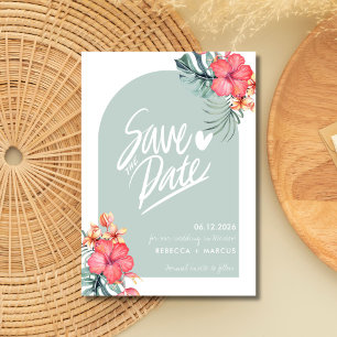 Tropical Hibiscus Beach Wedding Photo Save The Date