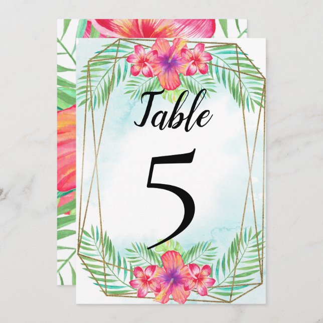 Tropical Hibiscus Beach Wedding Table Number (Front/Back)