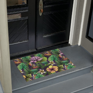 Tropical hibiscus bird of paradise foliage doormat