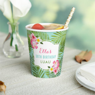 Tropical Hibiscus Birthday Luau Paper Cups