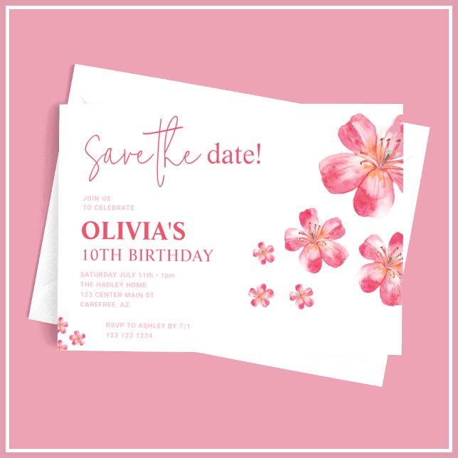 Tropical Hibiscus Birthday Pink Save The Date (Creator Uploaded)